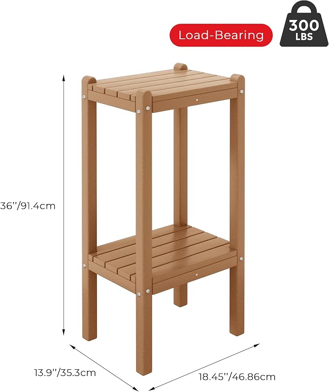 Outdoor Side Table with 2 Tiers, HDPE Patio End Table, 36 Inch Tall