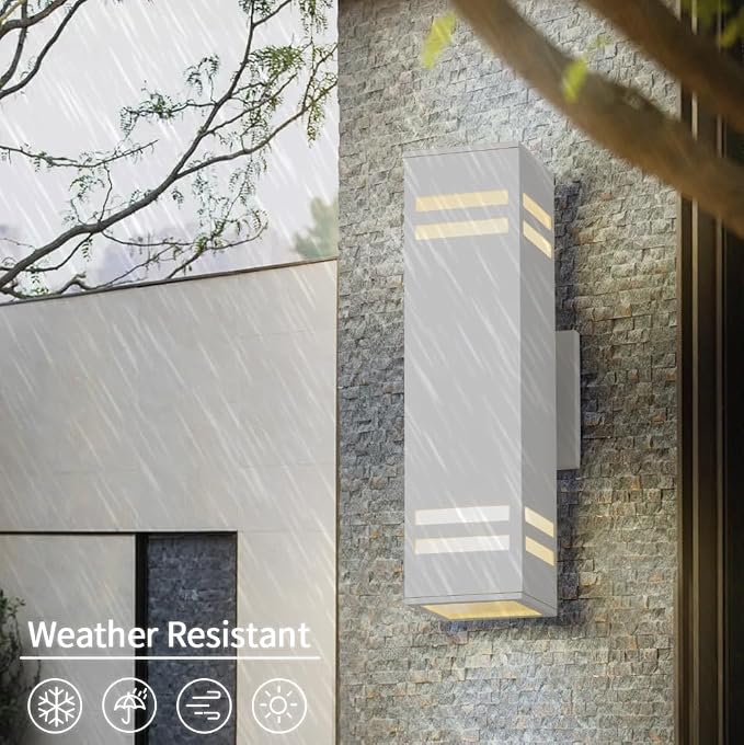 Wall Light Modern Aluminum Outdoor Sconce, Frosted Glass, White