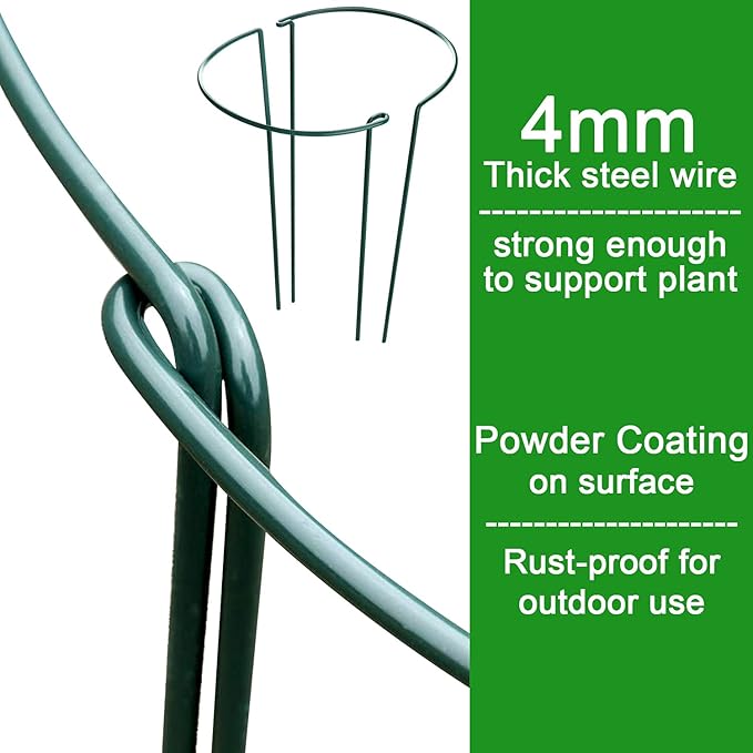 Plant Support Cages 10 Pack, Dark Green Iron Half Circle Stakes