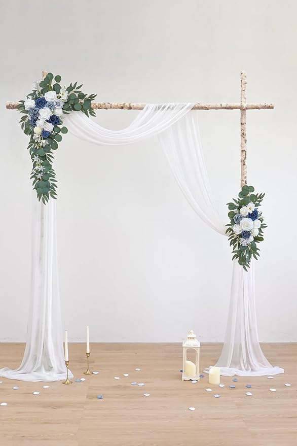 Artificial Flower Swag Kit in Dusty Blue and White with 26 Ft Draping