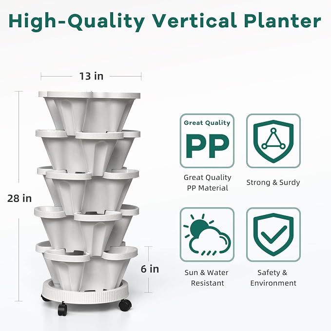 Strawberry Vertical Planters 5 Tiered, Stacking Tower Garden, Stackable Herb - Image 6