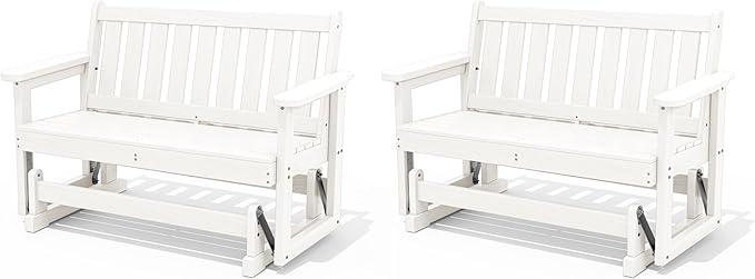 SERWALL Outdoor Glider Bench Set of 2, HDPE Weather-Resistant Swinging Bench by SERWALL