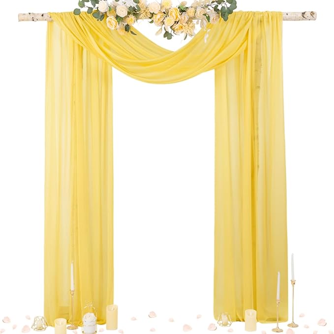 Outdoor Curtain Panels: Yellow Sheer Chiffon Wedding Arch Drapes, 2 Pack