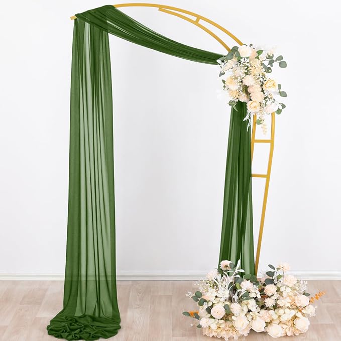 Outdoor Curtains Olive Green Sheer Chiffon Arch Drapes, 6.5 Yards