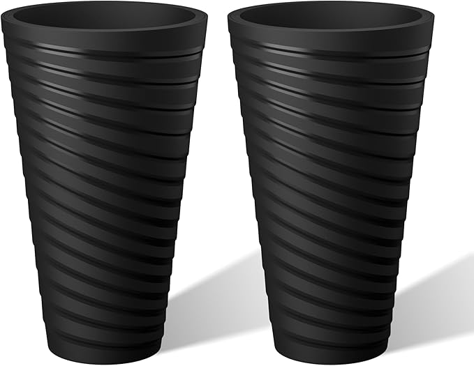 Kante 29 Inch Tall Planter Set of 2, Round Spiral Textured Flower Pots by Kante