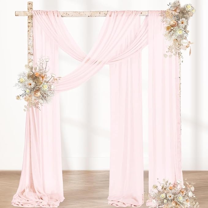 Outdoor Curtains Sheer Pink Gauze Arch Drape, 4 Panels 29 x 240 In