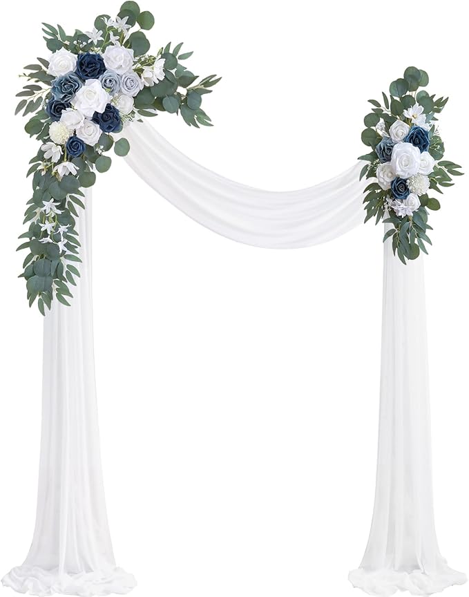 Artificial Flower Swag Kit in Dusty Blue and White with 26 Ft Draping