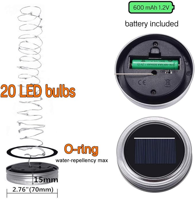 String Lights for Mason Jars, Solar Powered, 8 Pack, Cool White