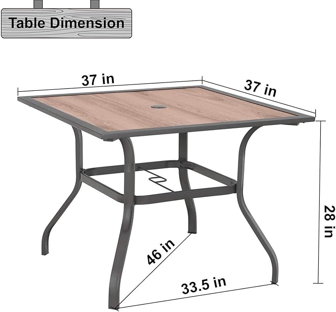 Dining Table 37-Inch Square Patio Bistro Table with 1.57-Inch Umbrella Hole
