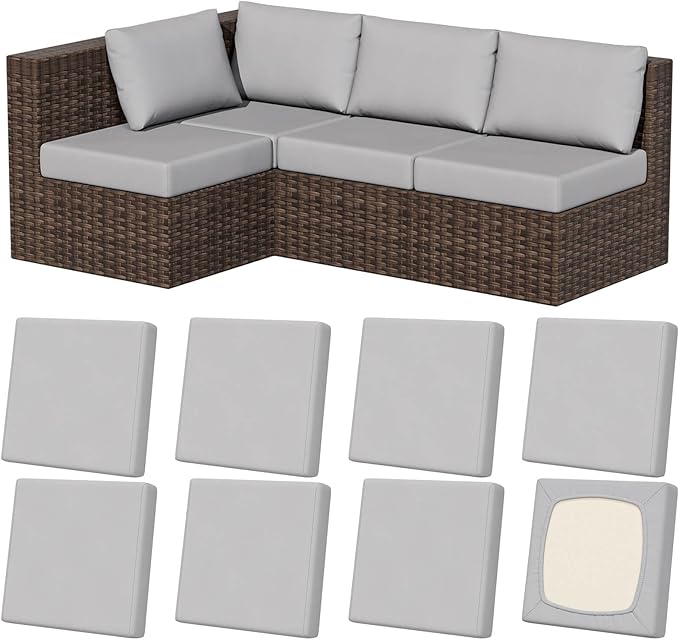 Cushion Covers 8 Pack Stretch-Fit Outdoor Patio Cushion Slipcovers in Air-Grey