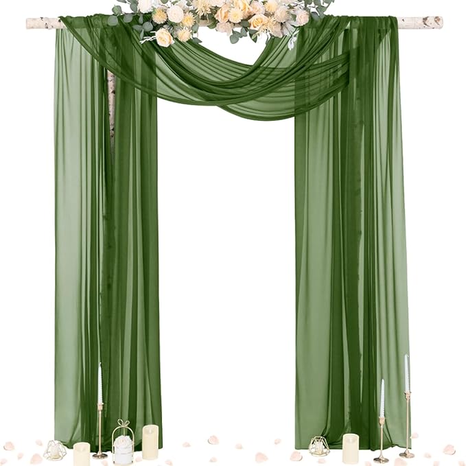 Outdoor Curtains Olive Green Sheer Chiffon Arch Drapes, 6.5 Yards