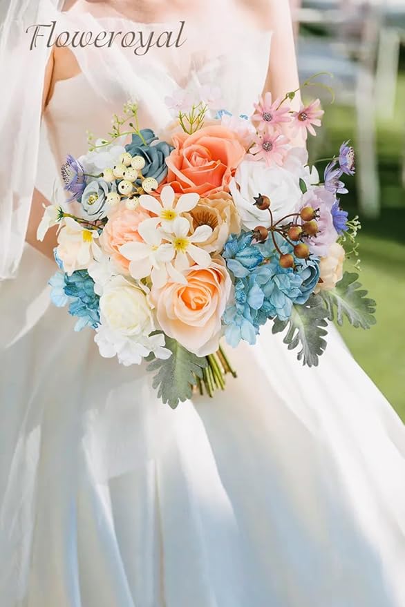 Artificial Flowers Set in Fairy Blue and Pink, Silk and Plastic Blend