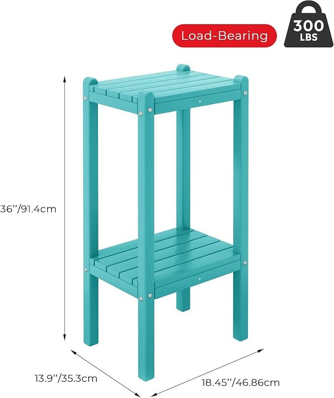 Side Table, 2-Tier Outdoor HDPE End Table in Turquoise