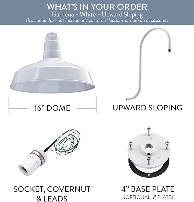 Wall Light, 16-Inch Dome Farmhouse Barn Fixture in White Steel