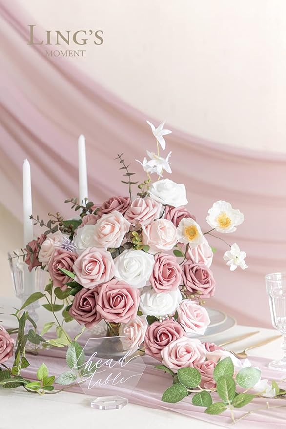 Artificial Flowers, 25 Pcs Foam Roses with 8-Inch Stems, Dusty Rose Shades