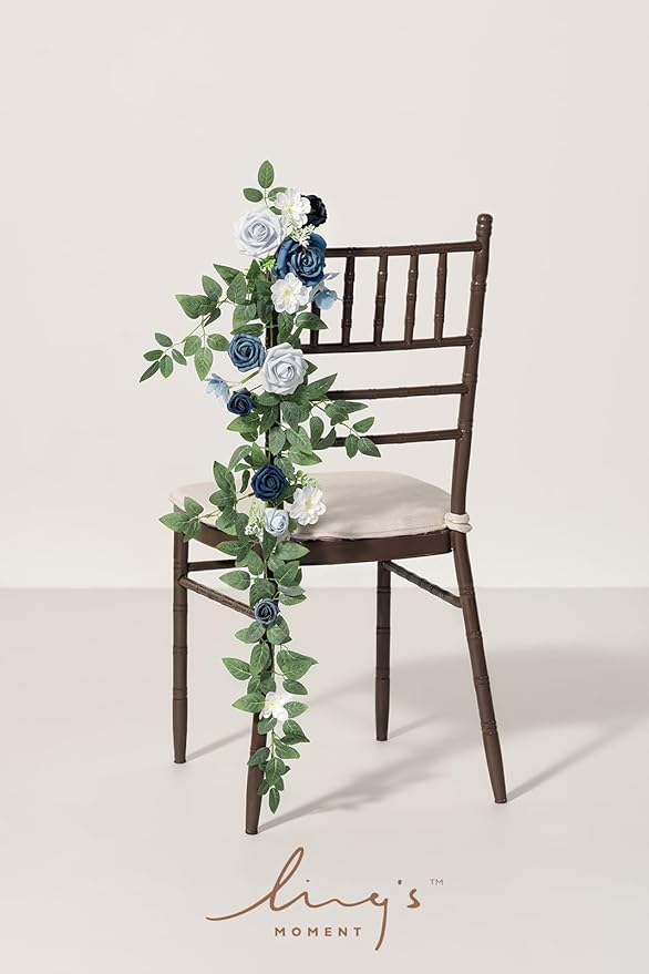 Artificial Flowers Wedding Aisle Chair Swags, 10 Pack, Dusty Blue