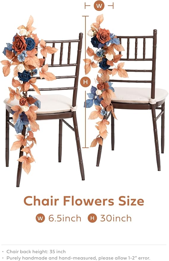 Artificial Wedding Aisle Flower Swags, 10 Pieces, Russet Orange and Denim Blue