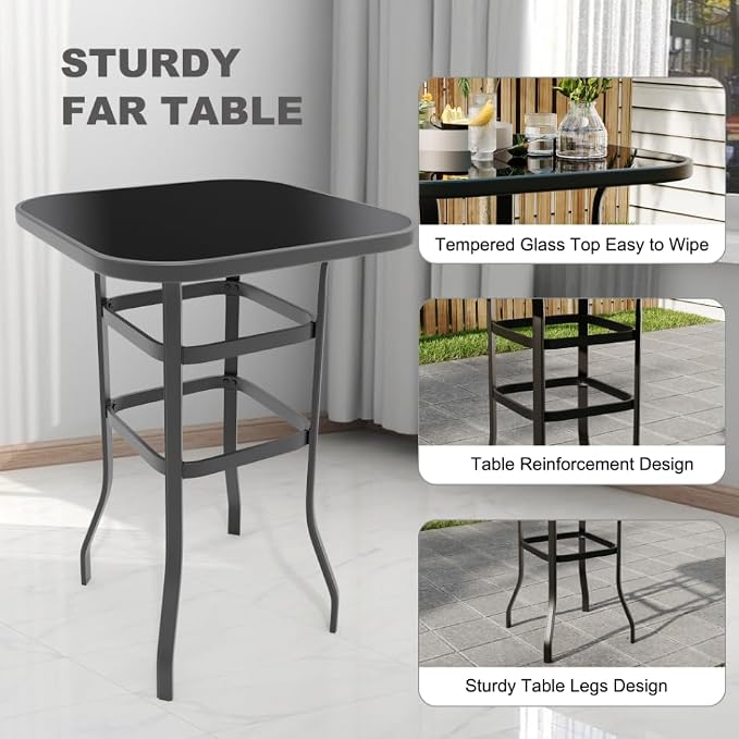 Outdoor Patio Bar Table, 31.5 Inch Tempered Glass Bistro High Top Table All - Image 5