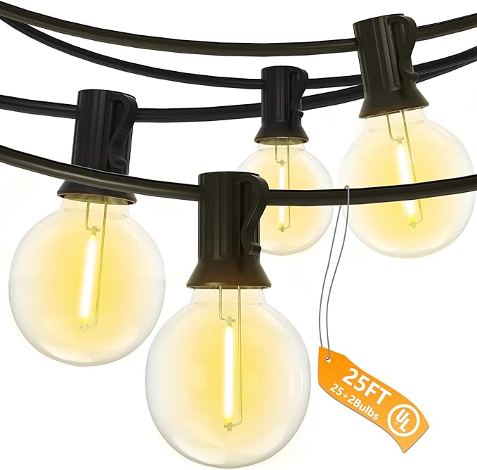 String Lights 25 Ft G40 LED Globe Bulbs, Warm White, IP44 Waterproof
