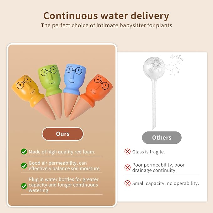 4 PCS Plant Watering Devices, Terracotta Watering Spikes Self Watering Planter - Image 3