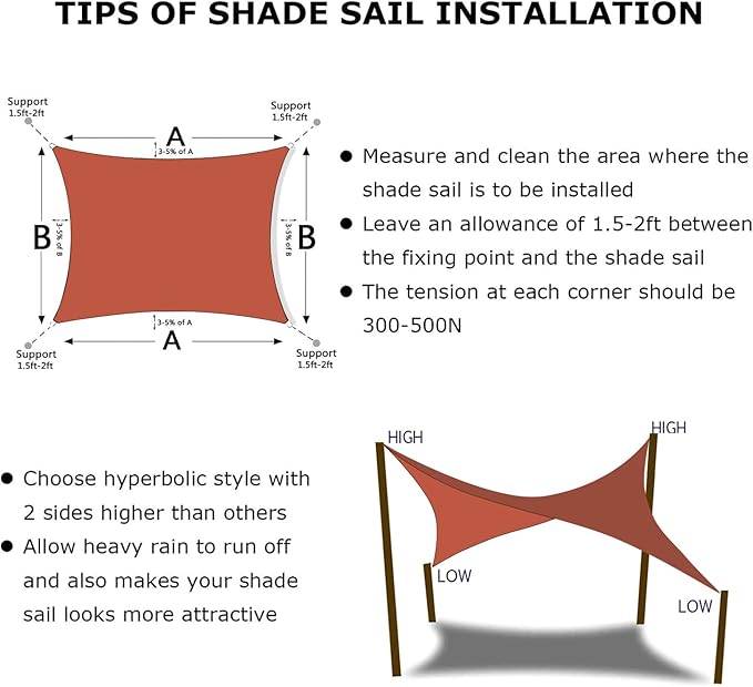 KANAGAWA 6'X10' Rust Red Custom Size Sun Shade Sail Rectangle UV Block Canopy - Image 6