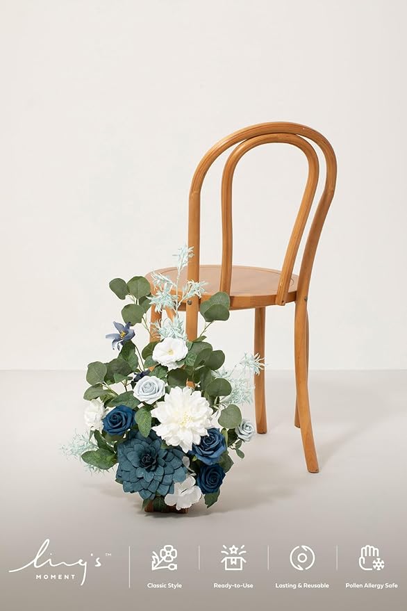 Artificial Flowers Set of 4, 17.5-Inch Blue and Navy Wedding Centerpieces