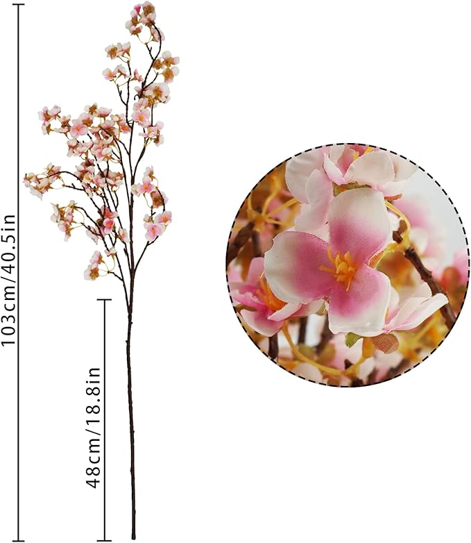 Artificial Cherry Blossom Branches, Pink Silk Flowers, 40.5 Inch