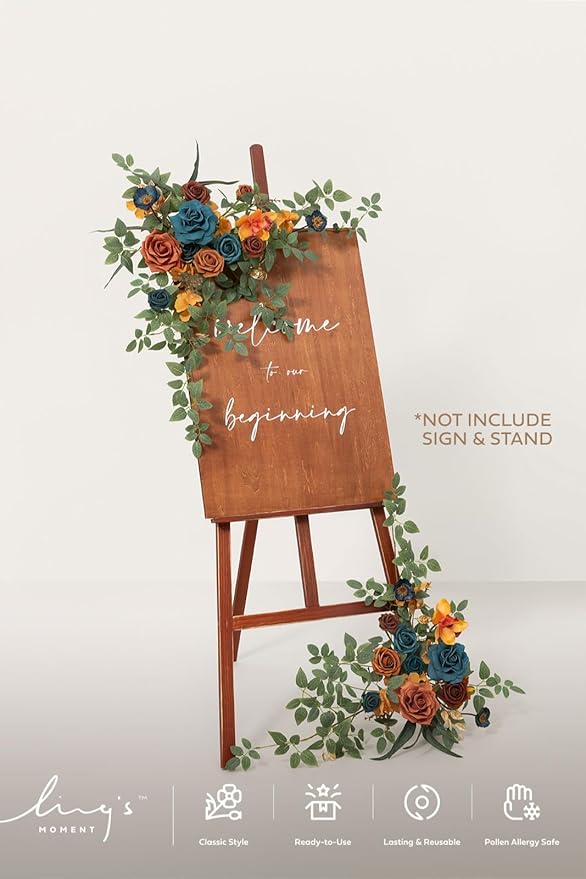 Artificial Greenery Floral Swag, 2 Pieces, Teal and Orange Wedding Sign Decor