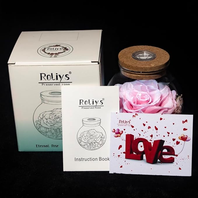 Preserved Roses in Glass with LED Light, Pink, 4.3 Inch