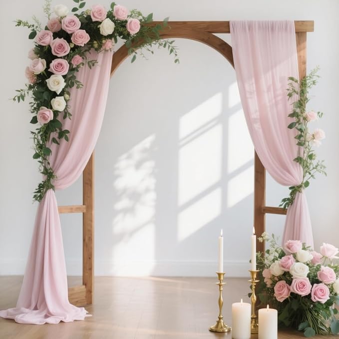Outdoor Curtains Sheer Pink Gauze Arch Drape, 4 Panels 29 x 240 In