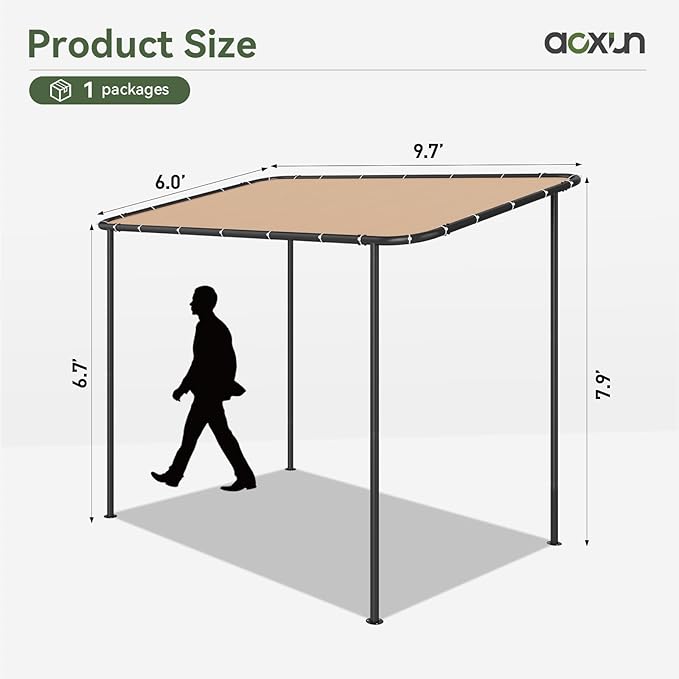 Lean-To Gazebo 10x6 ft Khaki Sloped Roof Pergola, UPF50+ Shade