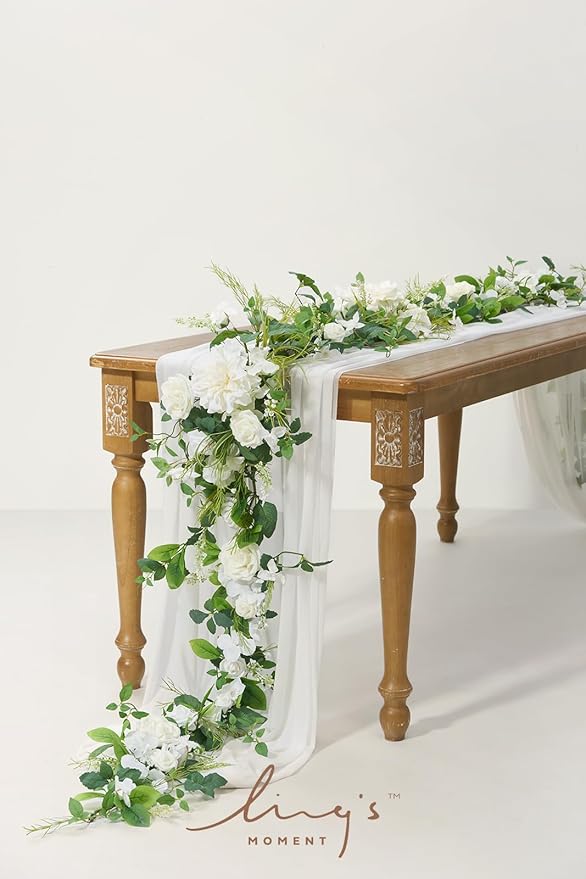 Artificial Eucalyptus Flower Garland, 6 Ft Runner in White