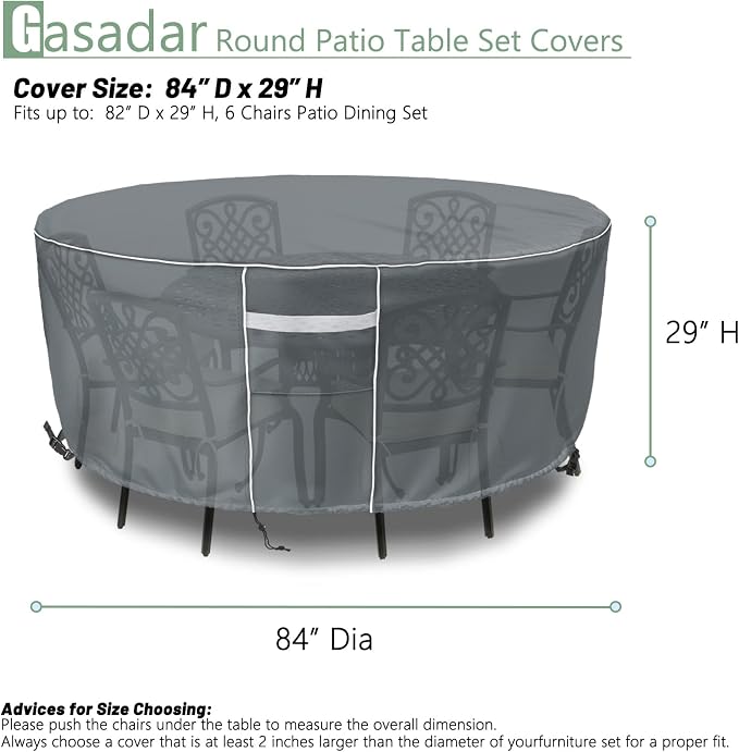 Gasadar Round Patio Furniture Covers Waterproof, Round Outdoor Furniture Cover - Image 2