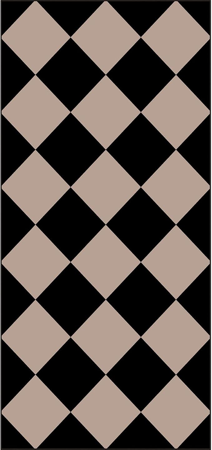 Outdoor Rug Door Mat, Black and Tan Checkered, 2 x 4.3 Ft