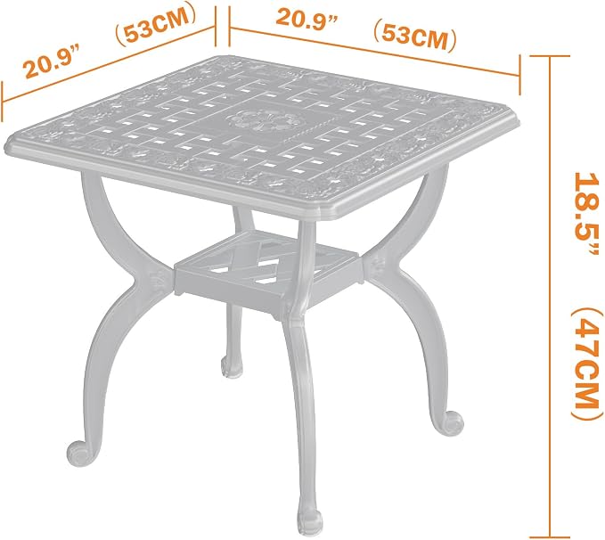 Side Table in White Aluminum, Square Outdoor Patio Table, 18.5 in High