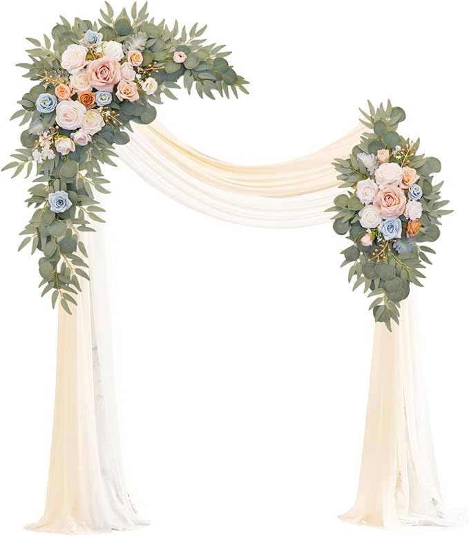 Artificial Flowers Wedding Arch Kit, 4 Pieces, Champagne and Blue