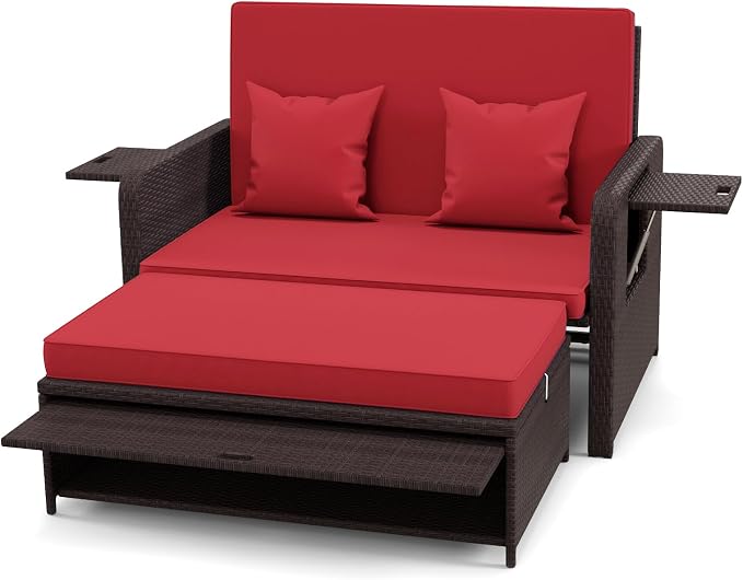 Nightcore Wicker Patio Outdoor Daybed, Outdoor Chaise Lounger w/ 4-Level - Image 9