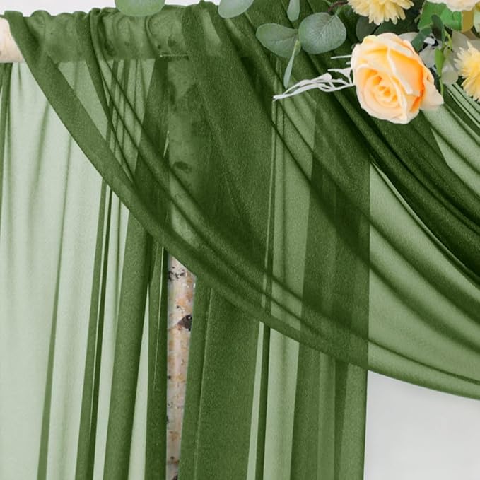 Outdoor Curtains Olive Green Sheer Chiffon Arch Drapes, 6.5 Yards