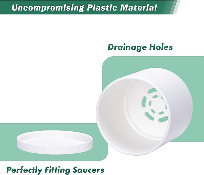 Planters, 12 Matte White Plastic Pots with Drainage Saucers, 3-Inch