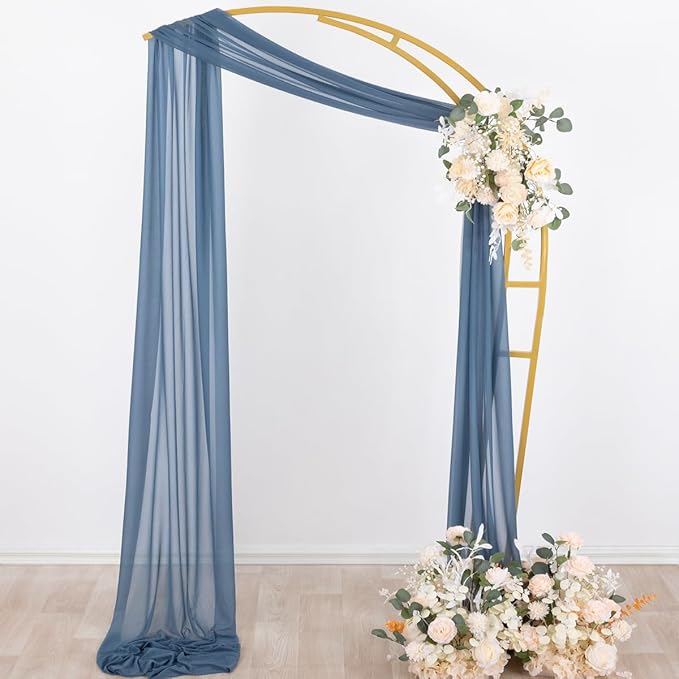 Outdoor Curtain Sheer Chiffon Arch Drapes, 4 Panels Dusty Blue
