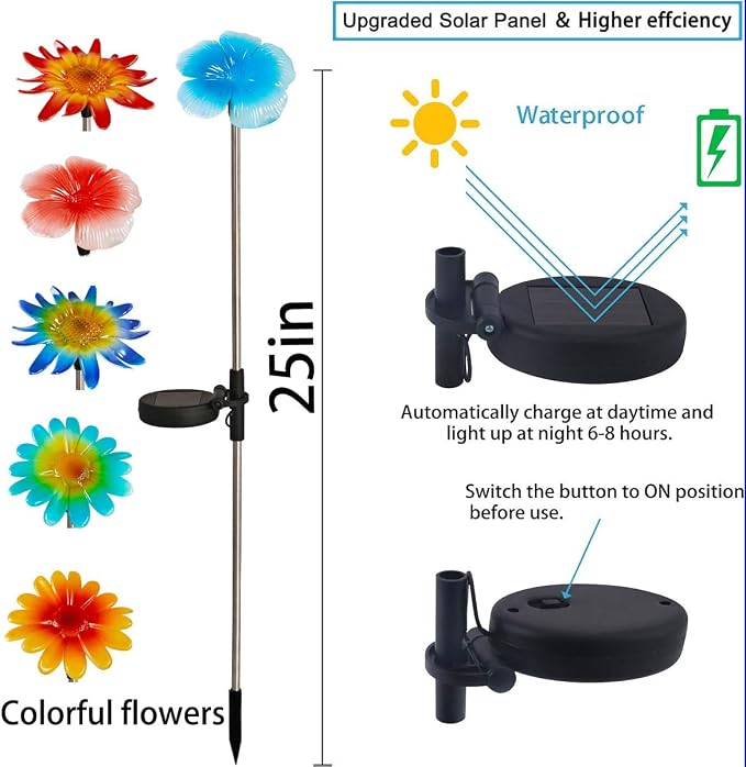EiGreen 6 Pack Solar Garden Lights Outdoor Decor, Stake Yard Figurine Colorful - Image 3