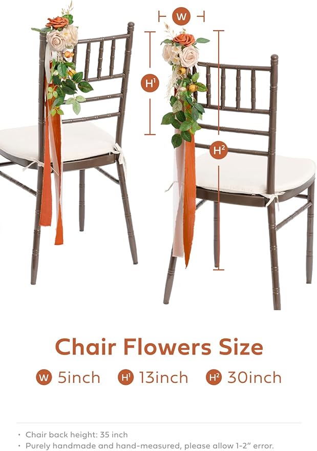 Artificial Flowers Aisle Pew Decor, 8 Pcs Sunset Terracotta Silk Set