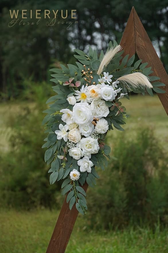 Artificial Flowers Wedding Arch Swag Kit, 2 Pieces, Cream and Champagne Rose