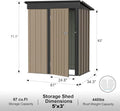 Storage Shed, 5 x 3 FT Galvanized Steel Garden Shed with Lockable Door