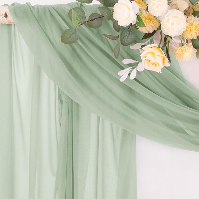 Outdoor Curtains Sheer Chiffon Arch Drapes in Sage Green, 4 Panels 29 x 20 Ft