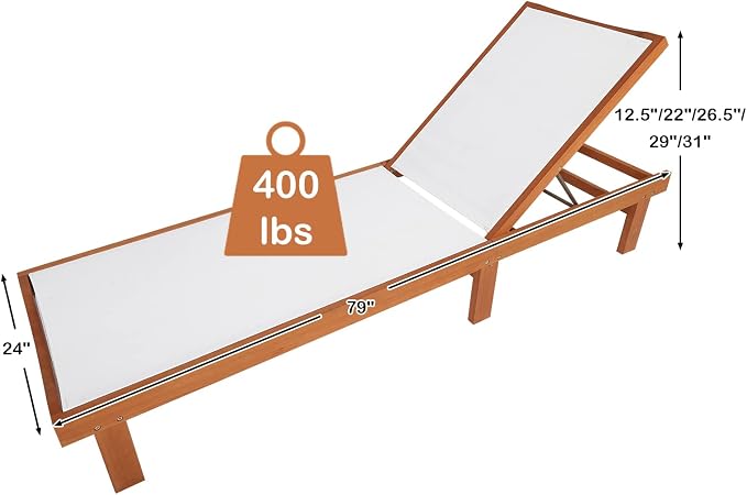 COSTWAY Set of 2 Patio Wood Chaise Lounge Chair, Strong Eucalyptus Wood Frame - Image 3