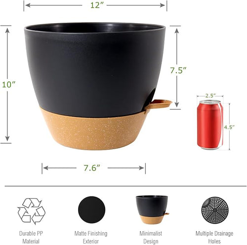 12inch 2Pack Large Self Watering Planters, Plastic Plant Pots - Image 2
