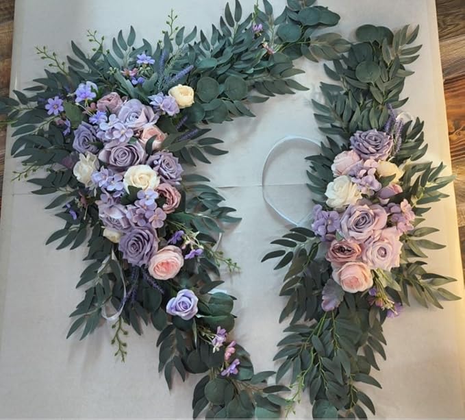 Artificial Flowers Lilac Silk Wedding Arch Decor Set, Sheer Drapes Included