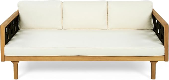 Merax Outdoor 3 Seater Daybed, Acacia Wood Patio Day Bed Couch Sofa - Image 5