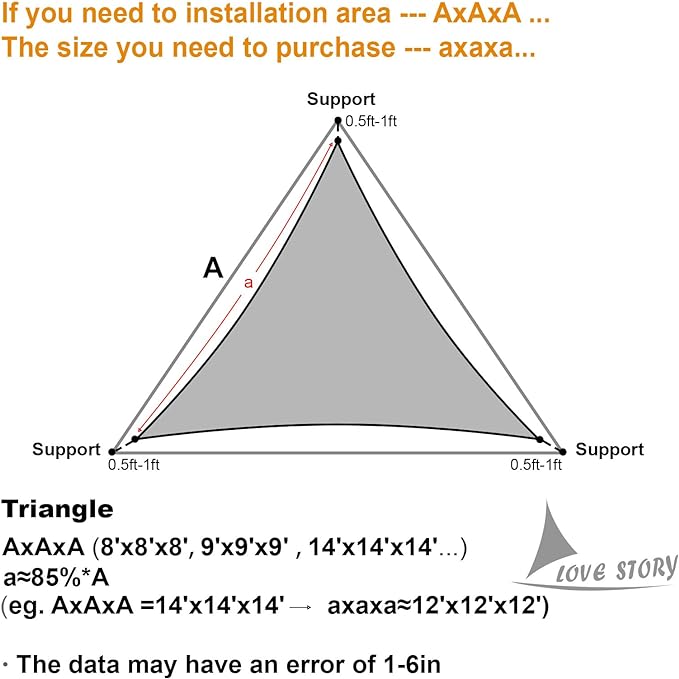 LOVE STORY Custom Size 15'x15'x15' Butter Cream Sun Shade Sail Triangle - Image 2